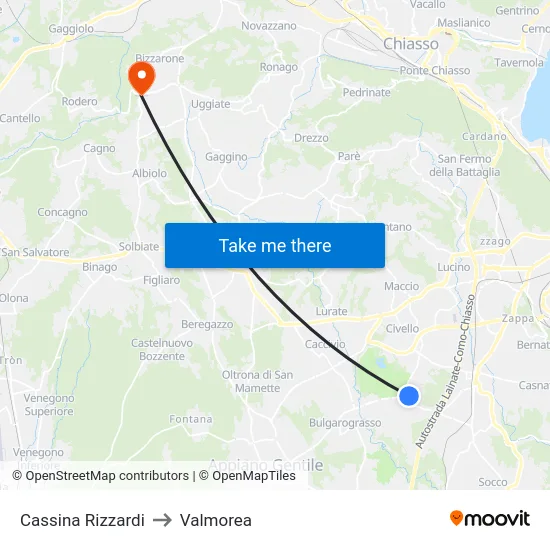Cassina Rizzardi to Valmorea map