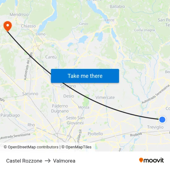 Castel Rozzone to Valmorea map