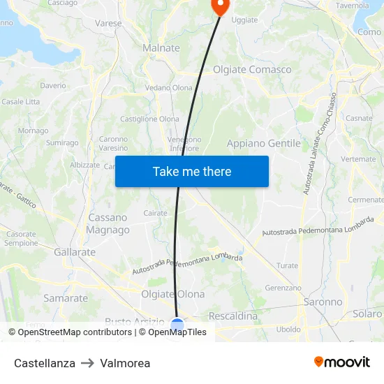 Castellanza to Valmorea map
