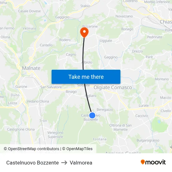 Castelnuovo Bozzente to Valmorea map