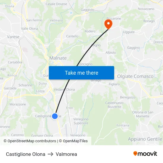 Castiglione Olona to Valmorea map