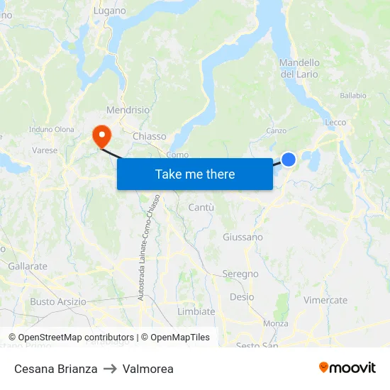 Cesana Brianza to Valmorea map