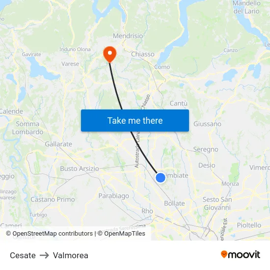 Cesate to Valmorea map
