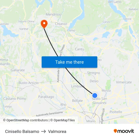 Cinisello Balsamo to Valmorea map