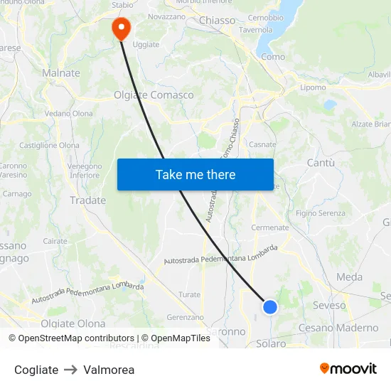 Cogliate to Valmorea map
