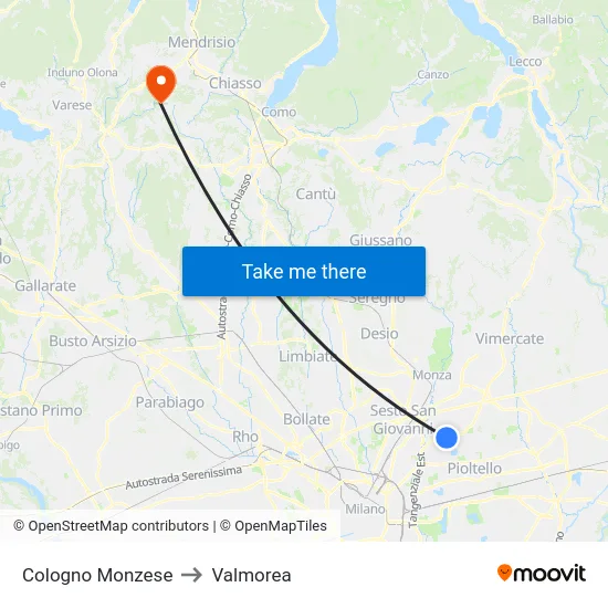 Cologno Monzese to Valmorea map