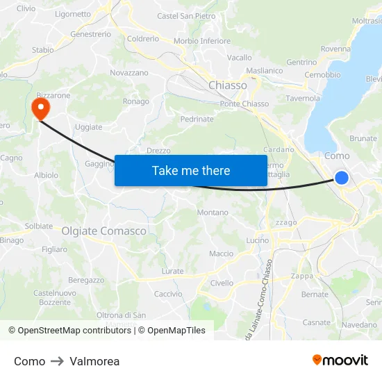 Como to Valmorea map