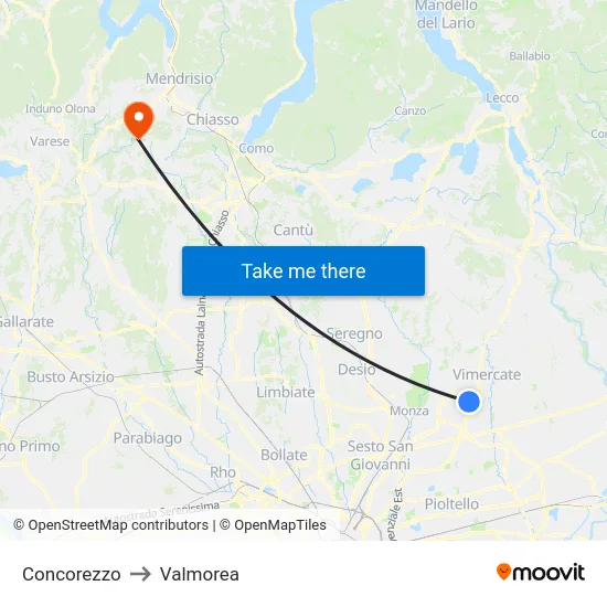 Concorezzo to Valmorea map