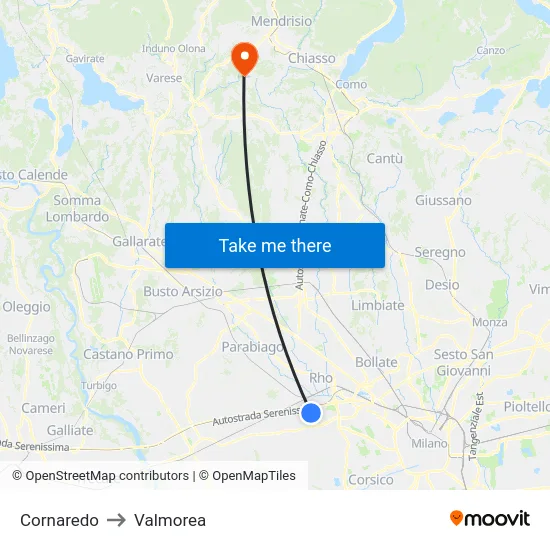 Cornaredo to Valmorea map