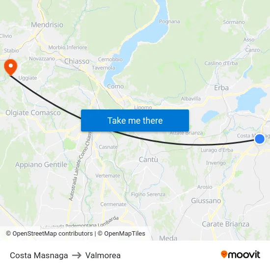 Costa Masnaga to Valmorea map