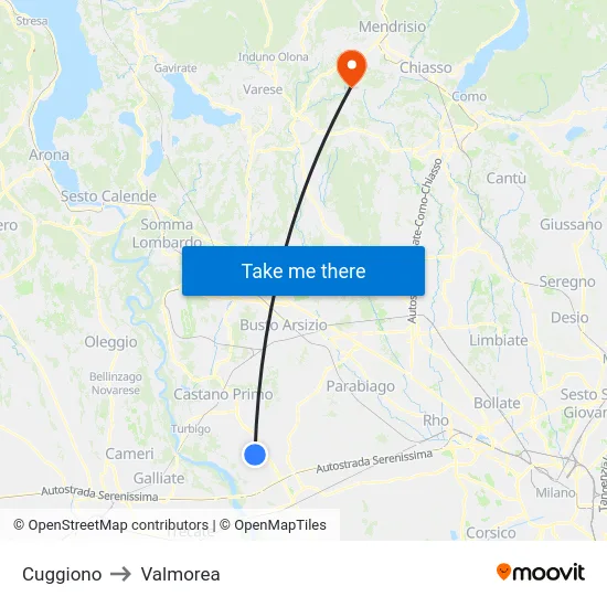 Cuggiono to Valmorea map