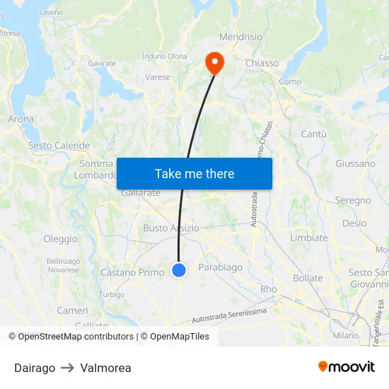 Dairago to Valmorea map