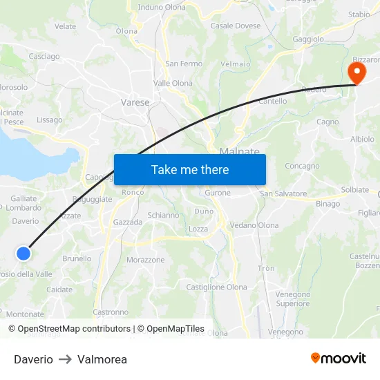 Daverio to Valmorea map