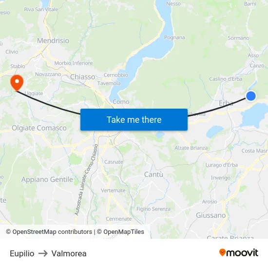 Eupilio to Valmorea map