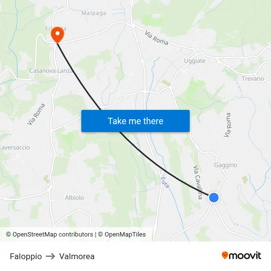 Faloppio to Valmorea map