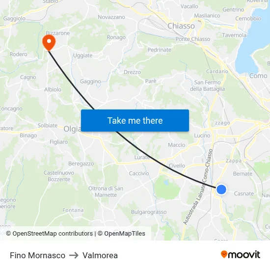 Fino Mornasco to Valmorea map