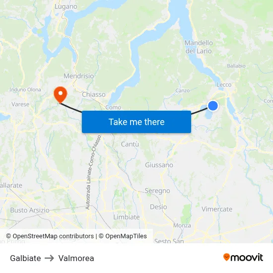 Galbiate to Valmorea map
