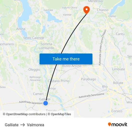 Galliate to Valmorea map