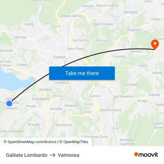 Galliate Lombardo to Valmorea map
