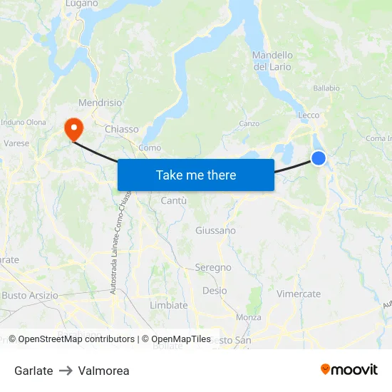 Garlate to Valmorea map