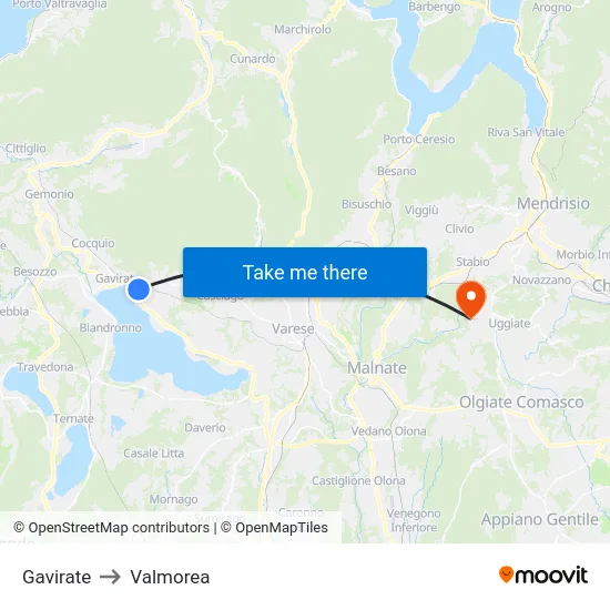Gavirate to Valmorea map