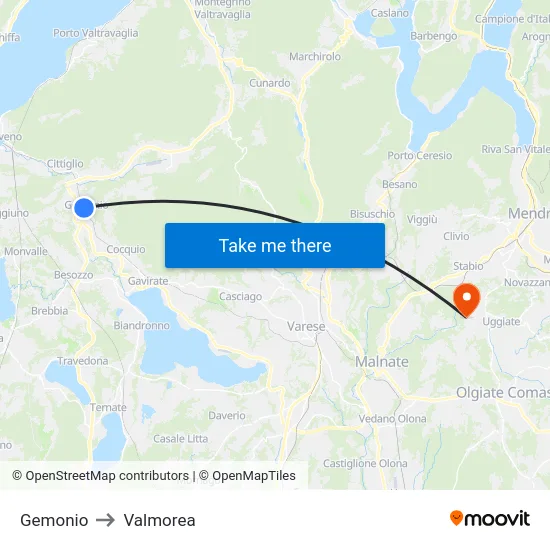 Gemonio to Valmorea map