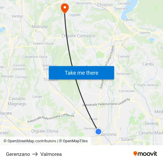 Gerenzano to Valmorea map