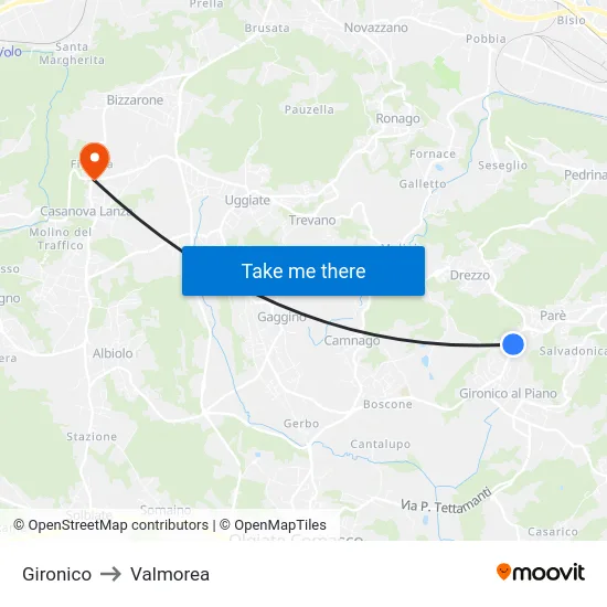 Gironico to Valmorea map