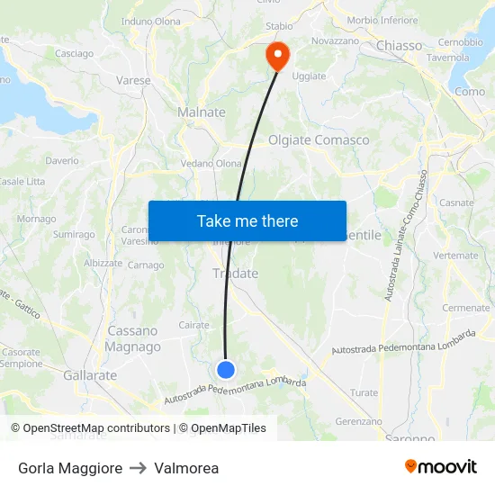Gorla Maggiore to Valmorea map