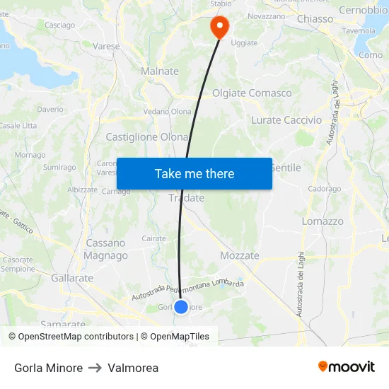 Gorla Minore to Valmorea map