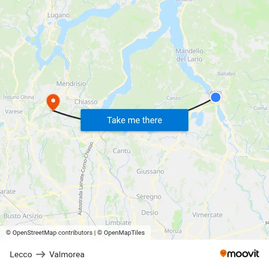 Lecco to Valmorea map