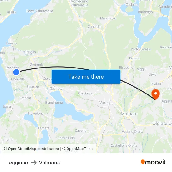 Leggiuno to Valmorea map