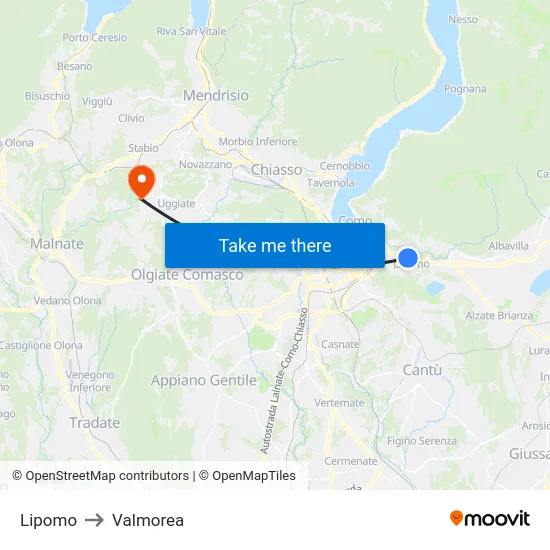 Lipomo to Valmorea map