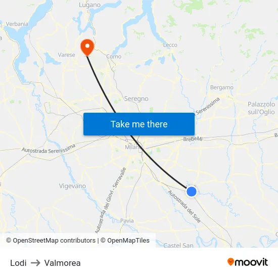 Lodi to Valmorea map