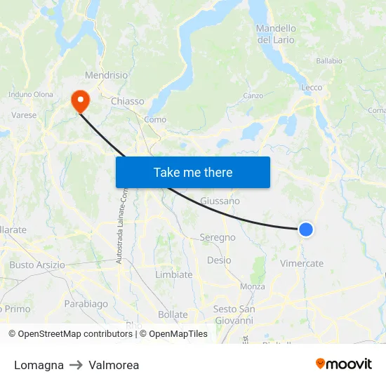 Lomagna to Valmorea map