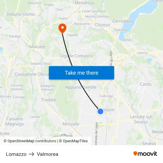 Lomazzo to Valmorea map