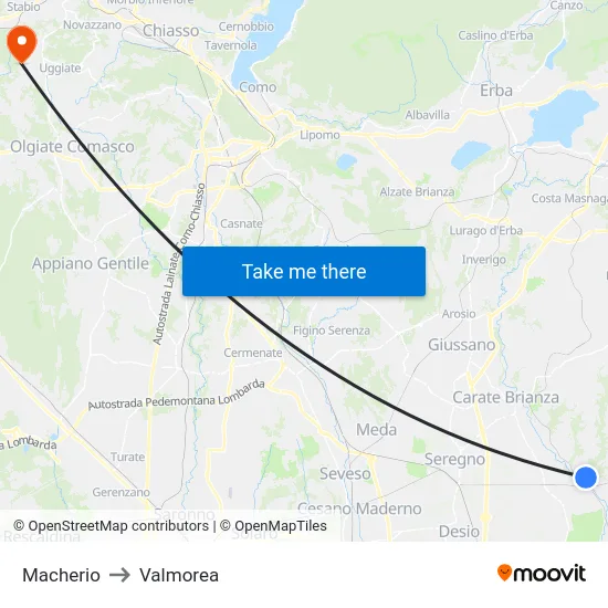 Macherio to Valmorea map