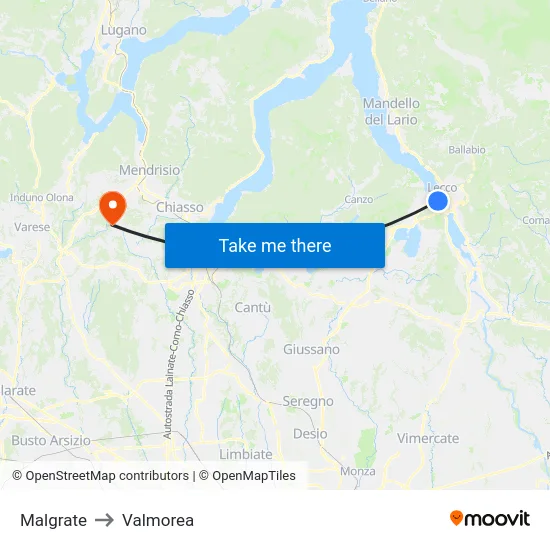 Malgrate to Valmorea map