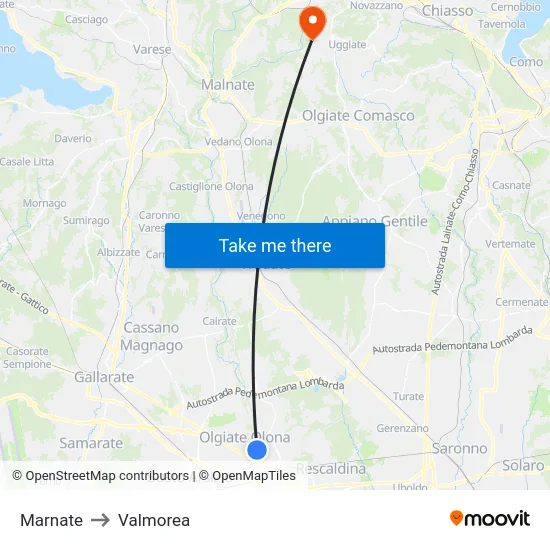 Marnate to Valmorea map