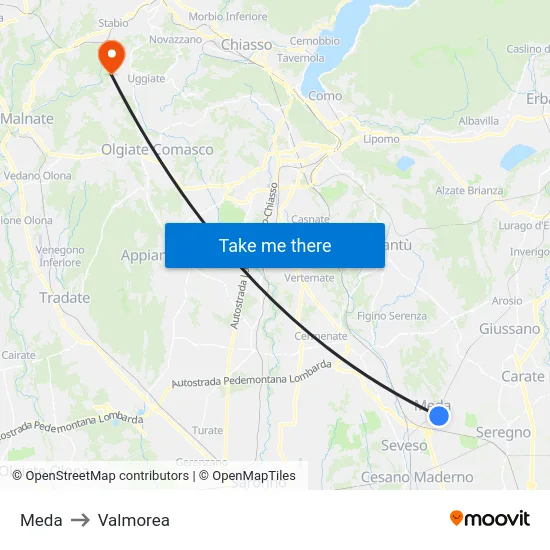 Meda to Valmorea map