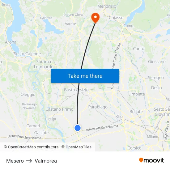 Mesero to Valmorea map