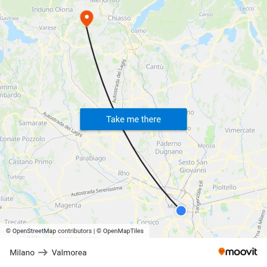 Milan to Valmorea map