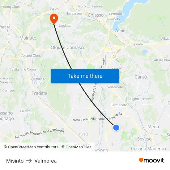 Misinto to Valmorea map