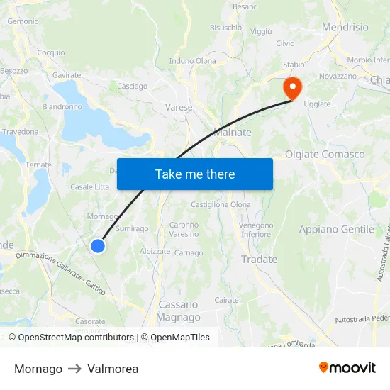 Mornago to Valmorea map