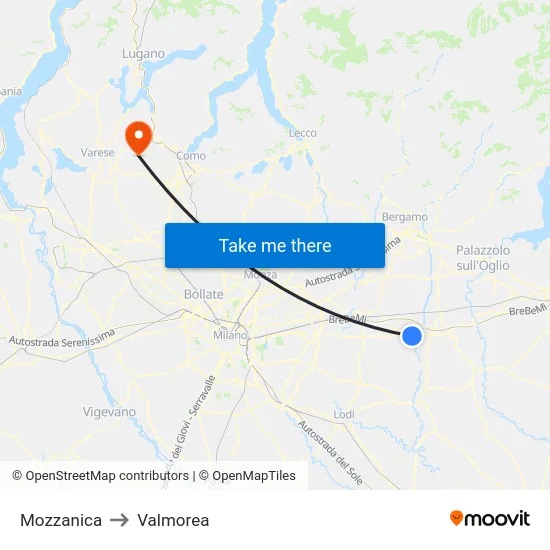 Mozzanica to Valmorea map