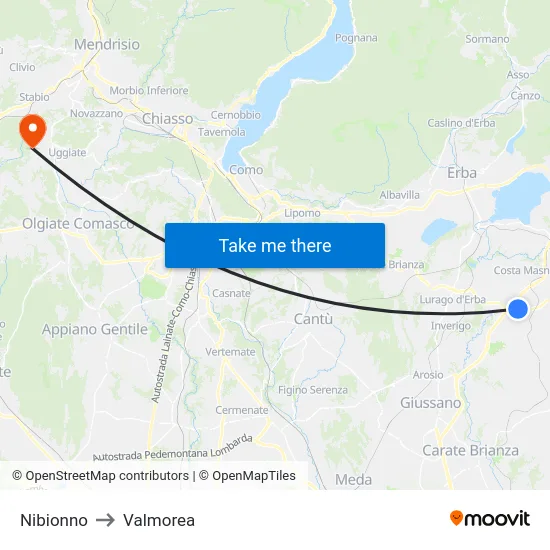 Nibionno to Valmorea map