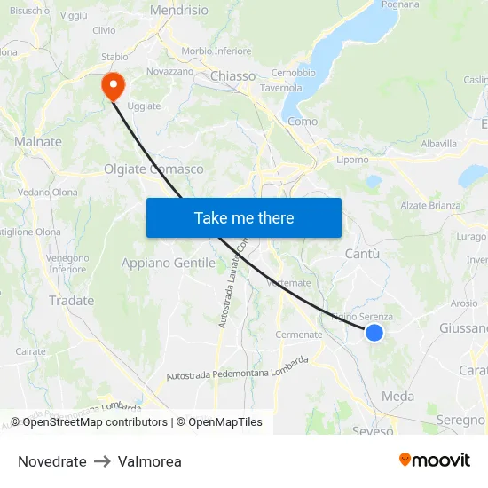 Novedrate to Valmorea map