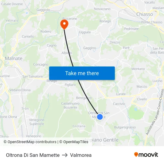 Oltrona Di San Mamette to Valmorea map