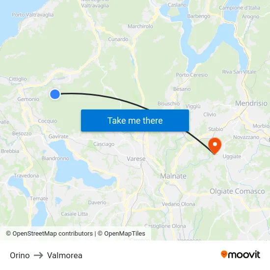 Orino to Valmorea map
