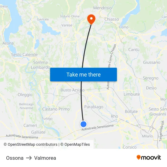 Ossona to Valmorea map